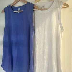 Athleta Blue and White Sleeveless Breezy Tank Tops